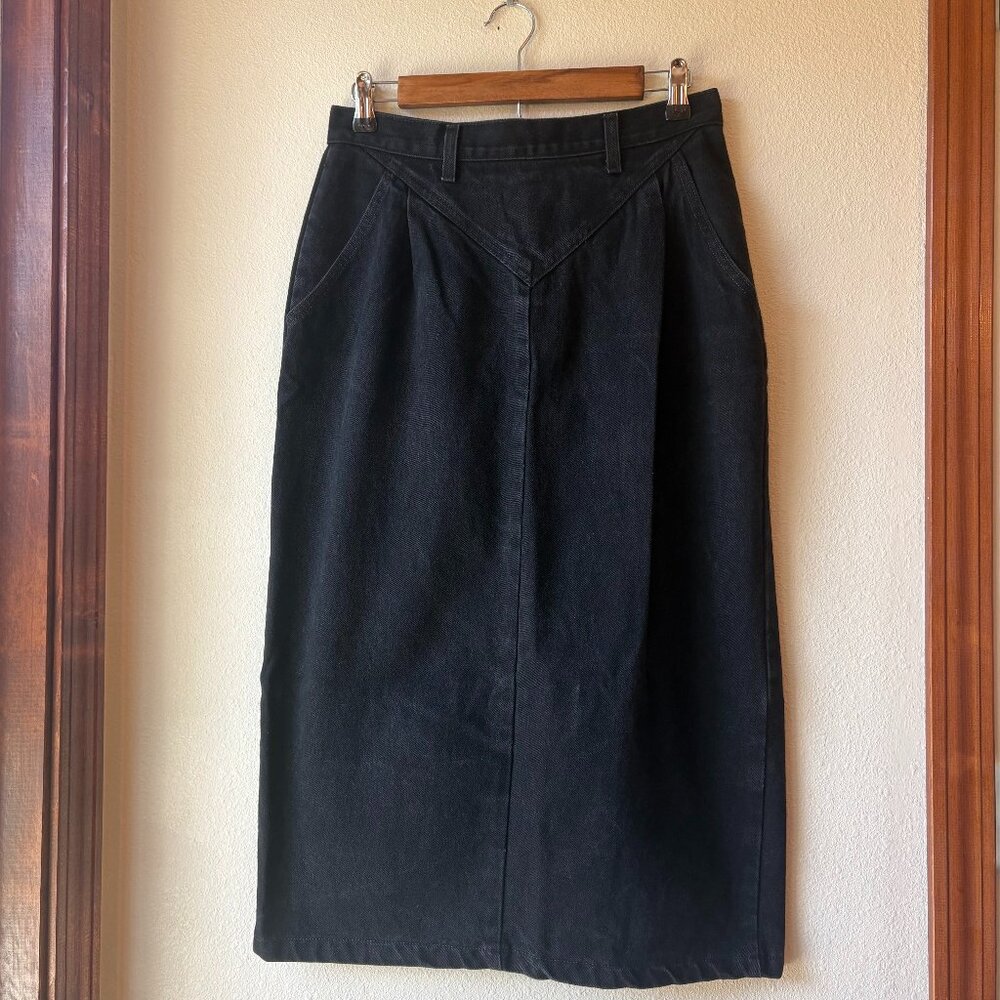 VTG High Waisted Black Gray Denim Jeans Midi Skirt Straight Skirt Cowgirl Sz S
